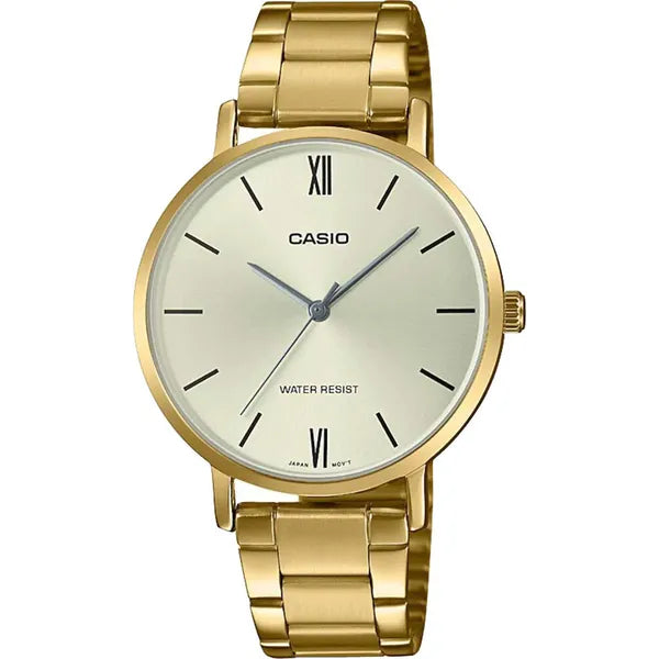 Casio LTP-VT01G-9B női karóra, arany, acél szíj, WR30, 40 mm
