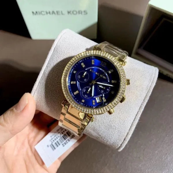 Michael Kors női kronográf karóra MK6262, arany acél, kék számlap, 39 mm, WR100