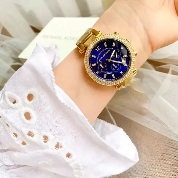 Michael Kors női kronográf karóra MK6262, arany acél, kék számlap, 39 mm, WR100