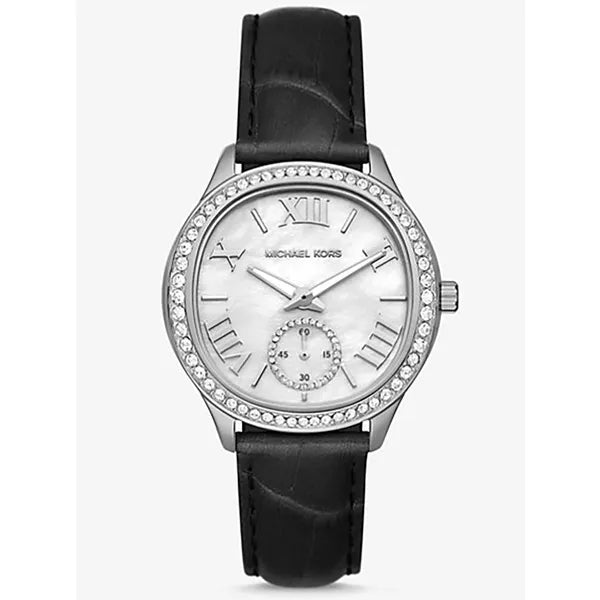Michael Kors Sage MK4821 női karóra, 38 mm, gyöngyház, fekete bőr, 3 ATM