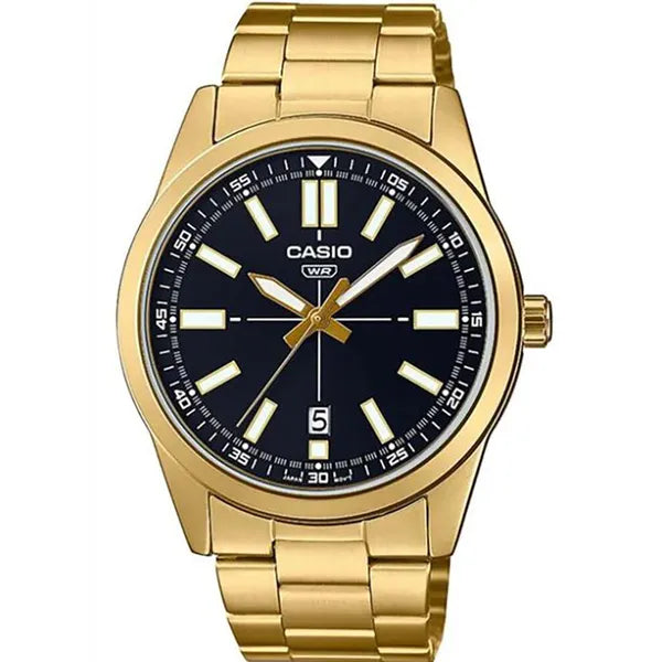 Casio MTP-VD02G-1E férfi karóra, arany acél, fekete számlap, 41 mm, 3 ATM