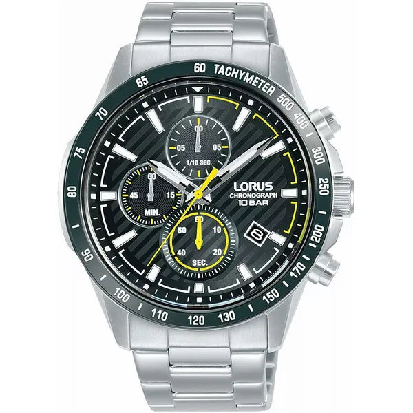 Lorus férfi kronográf kvarc óra 45 mm, WR100, rozsdamentes acél szíj, RM397HX9