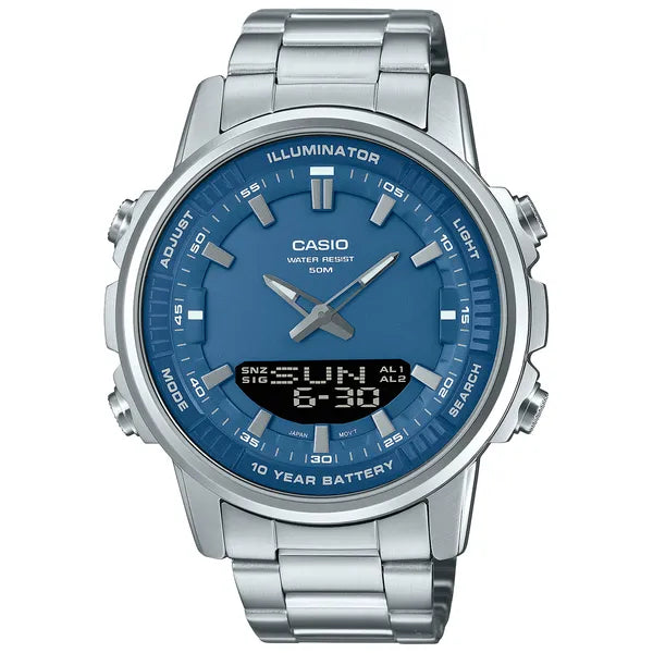 Casio AMW-880D-2A1 férfi karóra, 47 mm, kék számlap, acél szíj, WR50