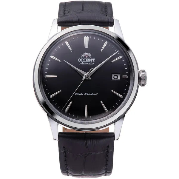 Orient Bambino V4 férfi automata, fekete számlap, bőr szíj, 38 mm, díszdobozzal