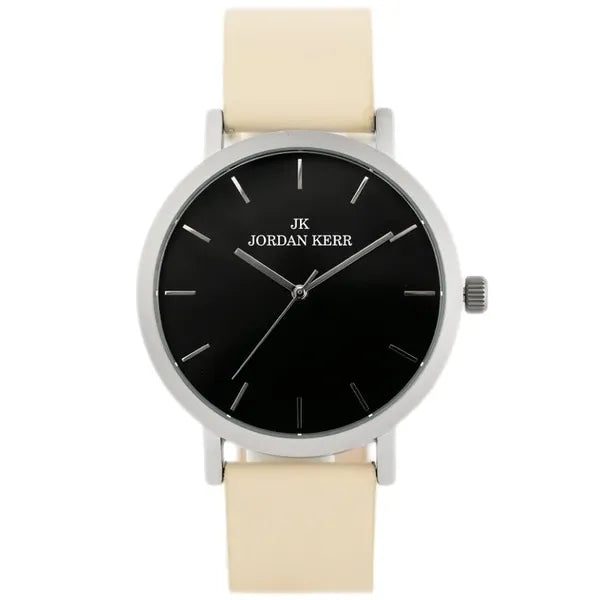 Jordan Kerr férfi kvarc karóra, fekete számlap, bézs bőr szíj, WR30, 43 mm