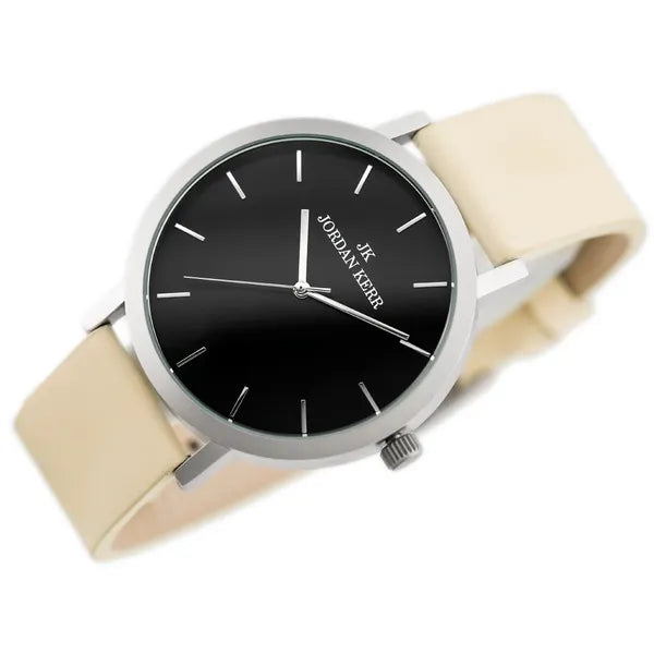 Jordan Kerr férfi kvarc karóra, fekete számlap, bézs bőr szíj, WR30, 43 mm