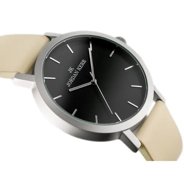 Jordan Kerr férfi kvarc karóra, fekete számlap, bézs bőr szíj, WR30, 43 mm