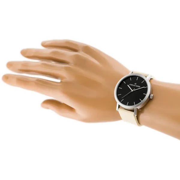 Jordan Kerr férfi kvarc karóra, fekete számlap, bézs bőr szíj, WR30, 43 mm