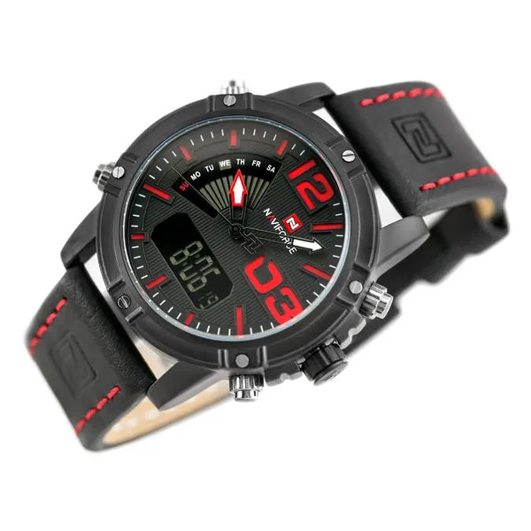 Naviforce Cyclone férfi analóg-digitális karóra, bőr szíj, WR30 + díszdoboz