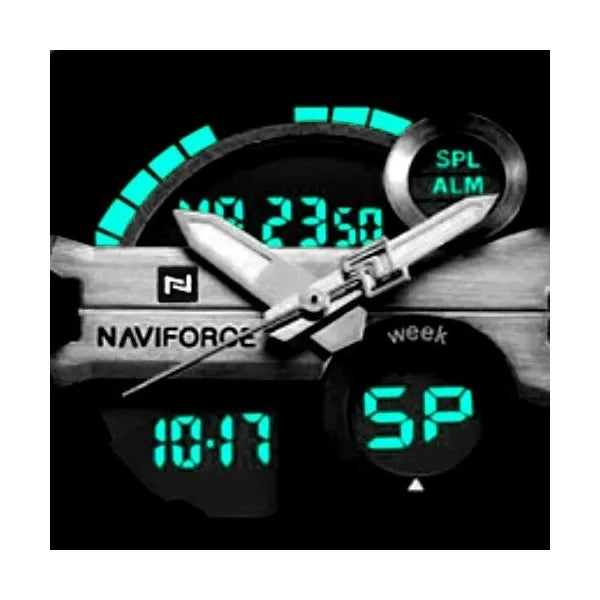 Naviforce férfi analóg‑digitális karóra, fekete/piros, fém szíj, 46 mm