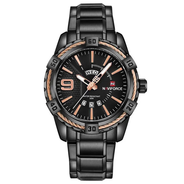 Naviforce férfi karóra NF9117, fekete/rosegold, kvarc, fémszíj