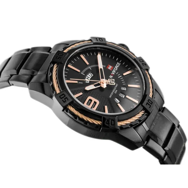Naviforce férfi karóra NF9117, fekete/rosegold, kvarc, fémszíj
