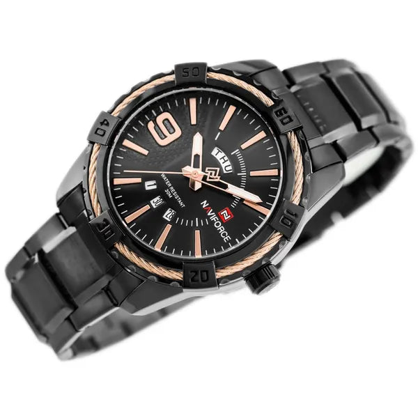 Naviforce férfi karóra NF9117, fekete/rosegold, kvarc, fémszíj