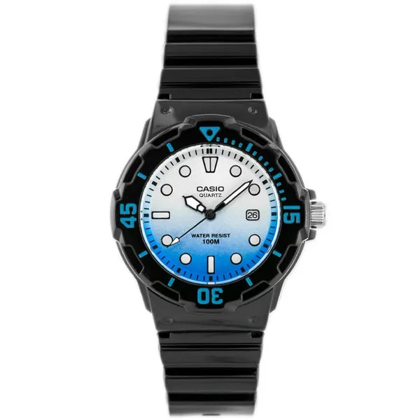 Casio LRW-200H-2EV női/lányka karóra, fekete szíj, kék-fehér számlap, WR100
