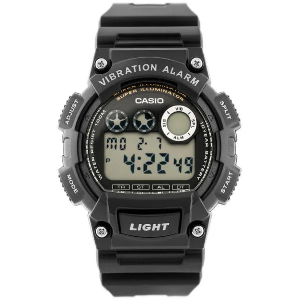 Casio W-735H-1AV férfi digitális karóra, WR100, rezgő riasztás, fekete, LED