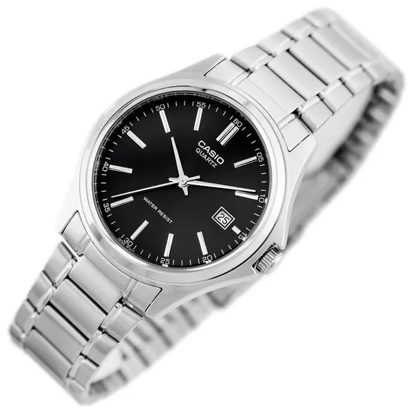 Casio MTP-1183A-1A férfi karóra, fekete számlap, acél szíj, dátum, WR30