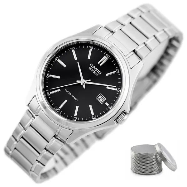 Casio MTP-1183A-1A férfi karóra, fekete számlap, acél szíj, dátum, WR30