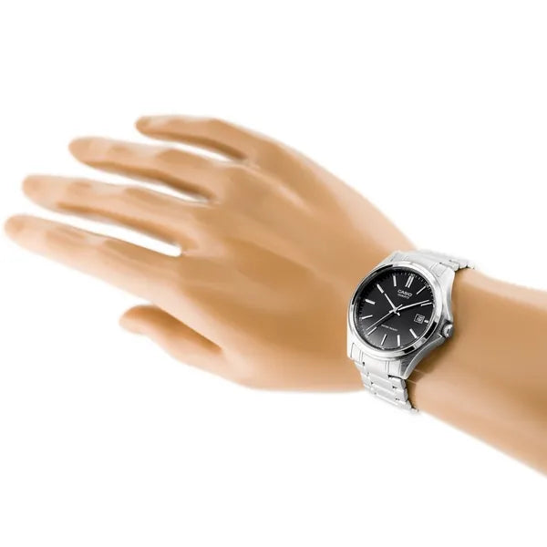 Casio MTP-1183A-1A férfi karóra, fekete számlap, acél szíj, dátum, WR30