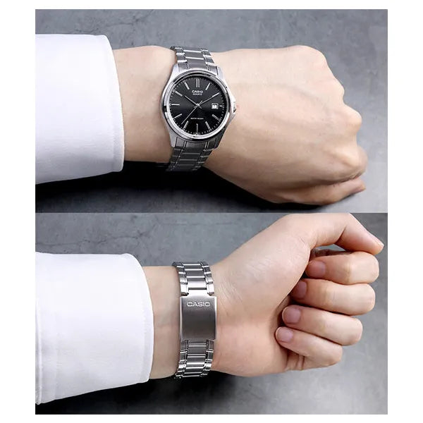 Casio MTP-1183A-1A férfi karóra, fekete számlap, acél szíj, dátum, WR30