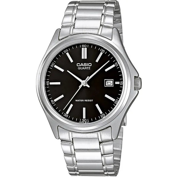 Casio MTP-1183A-1A férfi karóra, fekete számlap, acél szíj, dátum, WR30