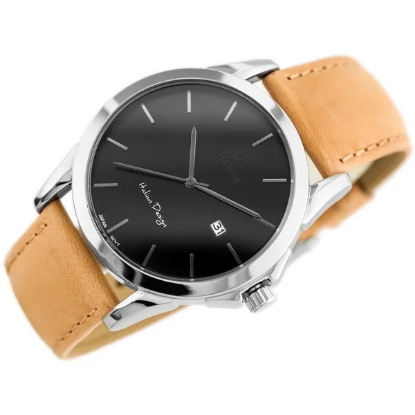 G. Rossi férfi karóra, kvarc, 39 mm, fekete számlap, bőr szíj, dátum