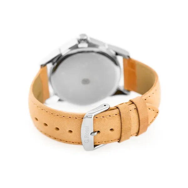 G. Rossi férfi karóra, kvarc, 39 mm, fekete számlap, bőr szíj, dátum