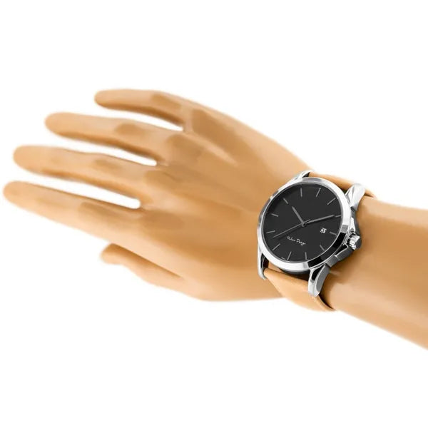 G. Rossi férfi karóra, kvarc, 39 mm, fekete számlap, bőr szíj, dátum