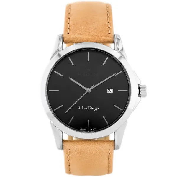 G. Rossi férfi karóra, kvarc, 39 mm, fekete számlap, bőr szíj, dátum