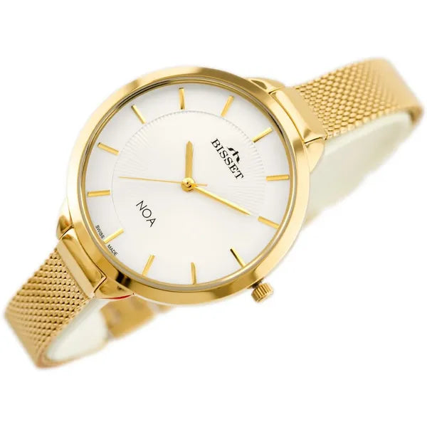 Bisset BSBE93 női kvarc karóra, PVD arany acél szíj, 38 mm, WR30, ezüst számlap