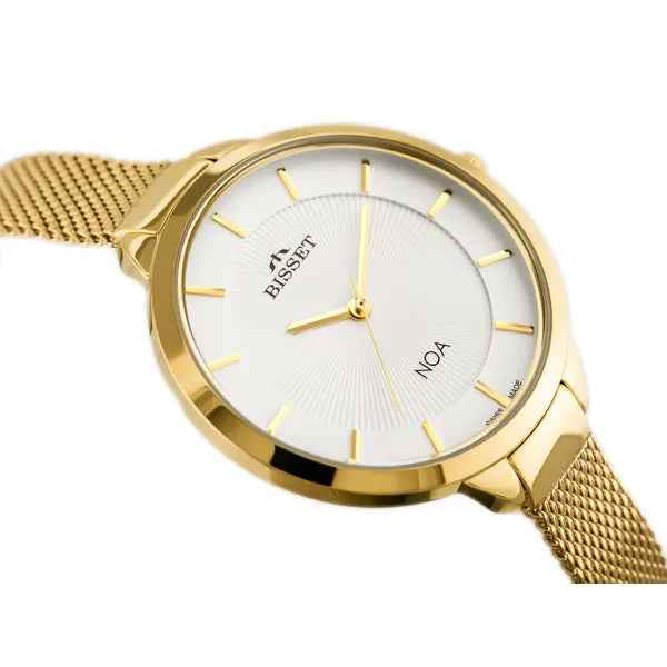 Bisset BSBE93 női kvarc karóra, PVD arany acél szíj, 38 mm, WR30, ezüst számlap