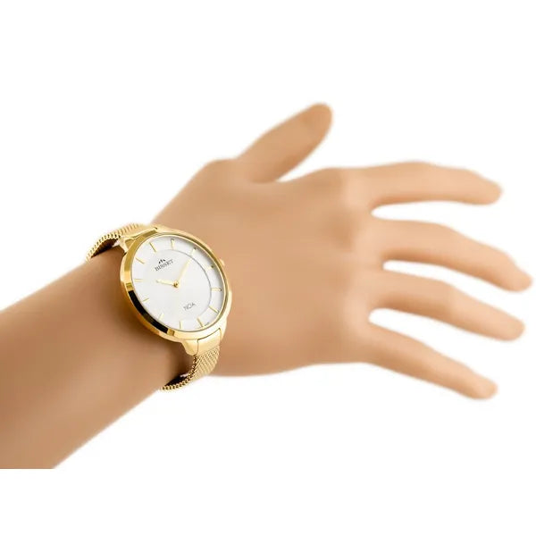 Bisset BSBE93 női kvarc karóra, PVD arany acél szíj, 38 mm, WR30, ezüst számlap