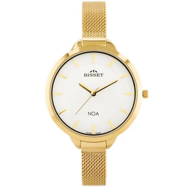 Bisset BSBE93 női kvarc karóra, PVD arany acél szíj, 38 mm, WR30, ezüst számlap