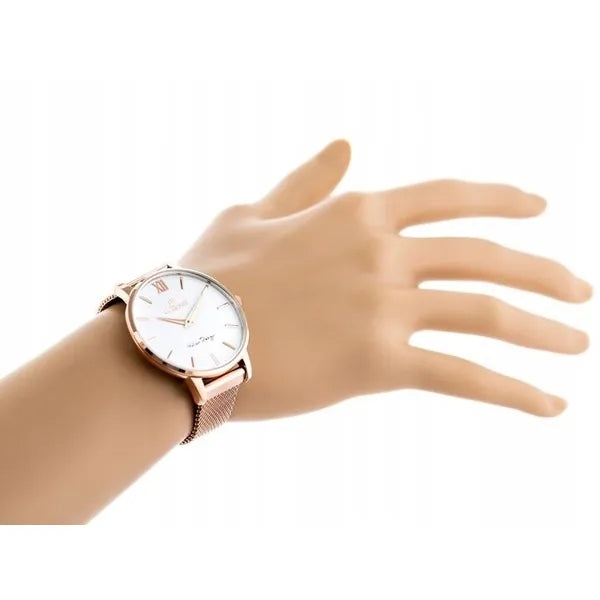 G. Rossi női karóra, rozéarany fém szíj, fehér számlap, 40 mm, WR30