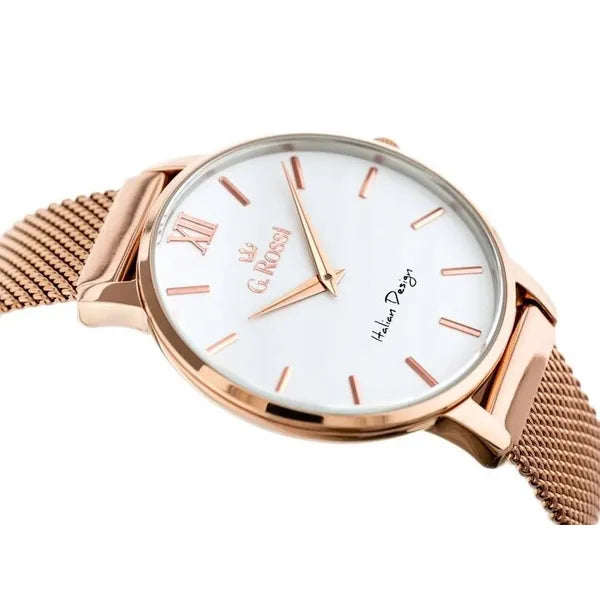 G. Rossi női karóra, rozéarany fém szíj, fehér számlap, 40 mm, WR30