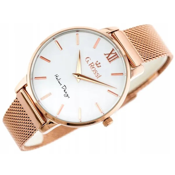 G. Rossi női karóra, rozéarany fém szíj, fehér számlap, 40 mm, WR30