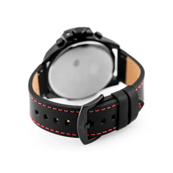 G. Rossi férfi karóra, MIYOTA kvarc, 44 mm, bőr szíj, nap‑dátum, fekete