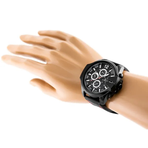 G. Rossi férfi karóra, MIYOTA kvarc, 44 mm, bőr szíj, nap‑dátum, fekete