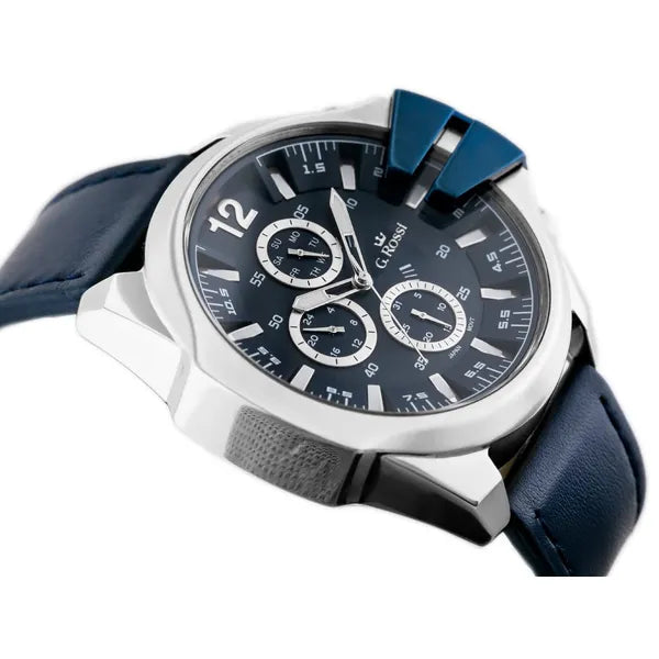G. Rossi E6122A férfi kvarc karóra, kék, bőr szíj, 44 mm, ajándékdobozzal