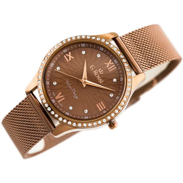 G. Rossi női karóra, barna számlap, fém szíj, WR30, Miyota, 38 mm