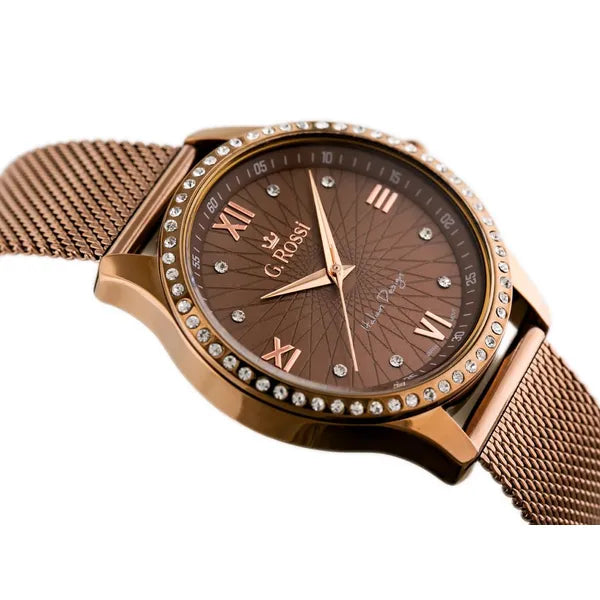 G. Rossi női karóra, barna számlap, fém szíj, WR30, Miyota, 38 mm