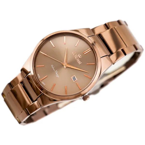 G. Rossi férfi karóra 40 mm, kvarc, barna számlap, fém szíj, dátum