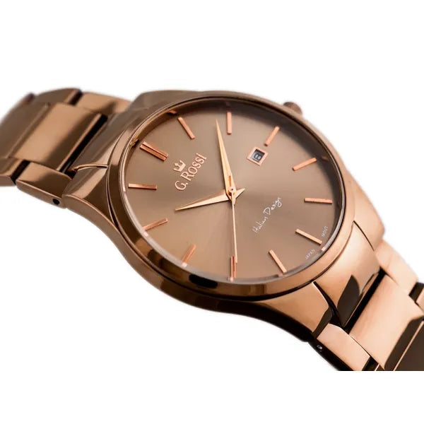 G. Rossi férfi karóra 40 mm, kvarc, barna számlap, fém szíj, dátum
