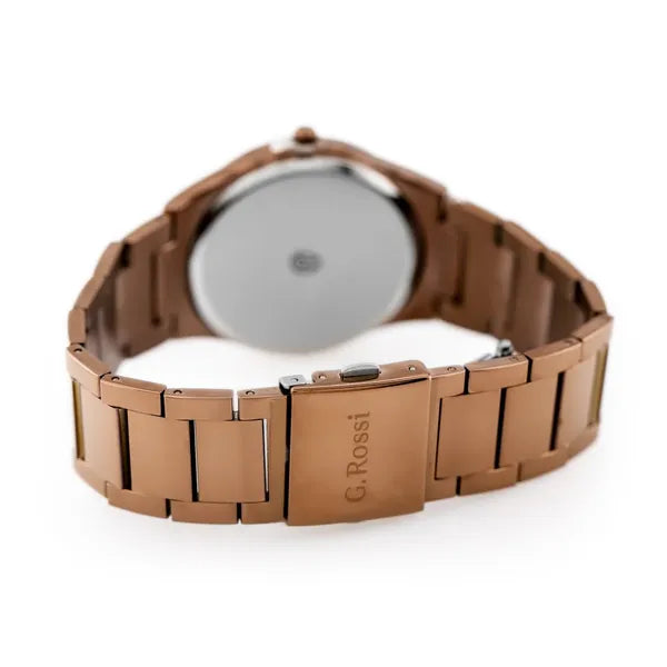 G. Rossi férfi karóra 40 mm, kvarc, barna számlap, fém szíj, dátum