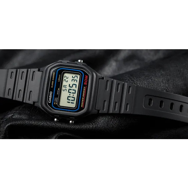 Casio W-59-1VQ uniszex digitális karóra, fekete, WR50, stopper, ébresztő, díszdoboz