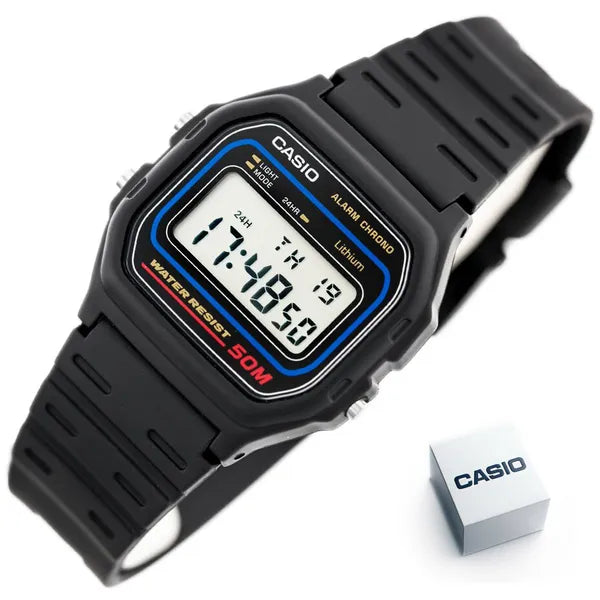 Casio W-59-1VQ uniszex digitális karóra, fekete, WR50, stopper, ébresztő, díszdoboz