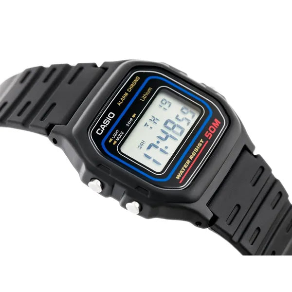 Casio W-59-1VQ uniszex digitális karóra, fekete, WR50, stopper, ébresztő, díszdoboz