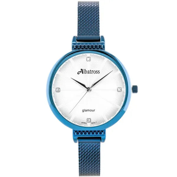 Albatross ABBC22 női karóra, kék acélszíj, ezüst számlap, Miyota kvarc