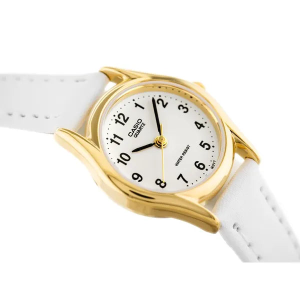 Casio LTP-1094Q-7B1 női karóra, 24 mm, arany tok, fehér bőr, WR30