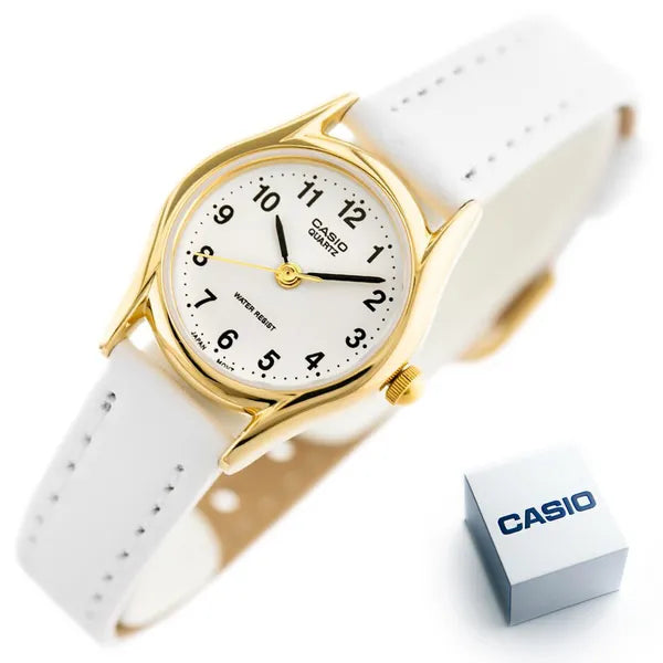 Casio LTP-1094Q-7B1 női karóra, 24 mm, arany tok, fehér bőr, WR30