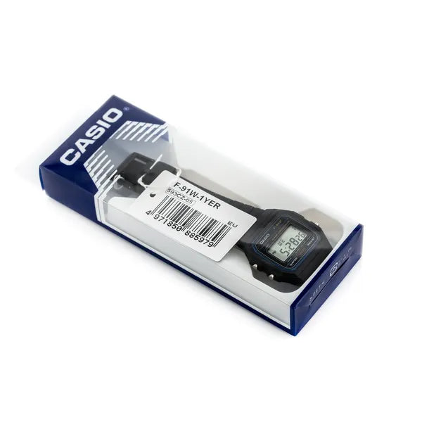 Casio F-91W-1YER férfi digitális karóra, fekete, WR30, stopper, ébresztő